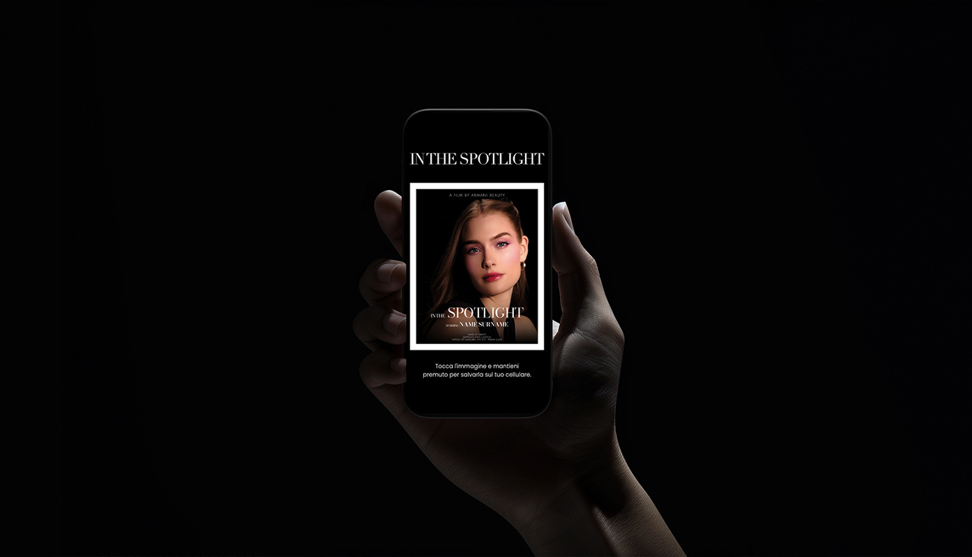 Live retouching workflow screen displaying multiple portraits edited in real time during the Armani In the Spotlight activation.