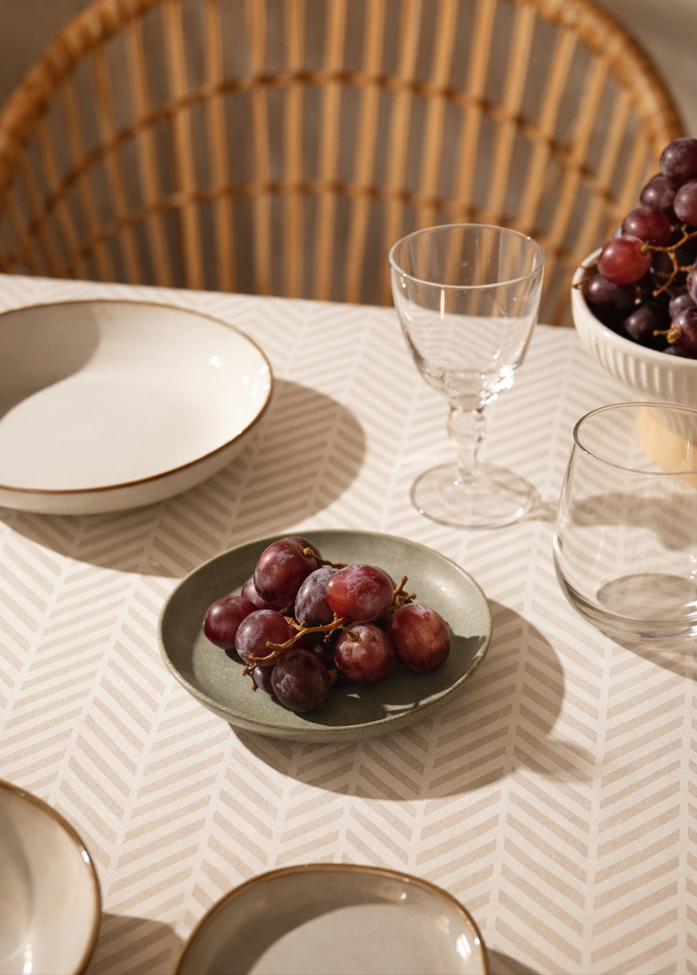 Geometric textile pattern in cream colorway.