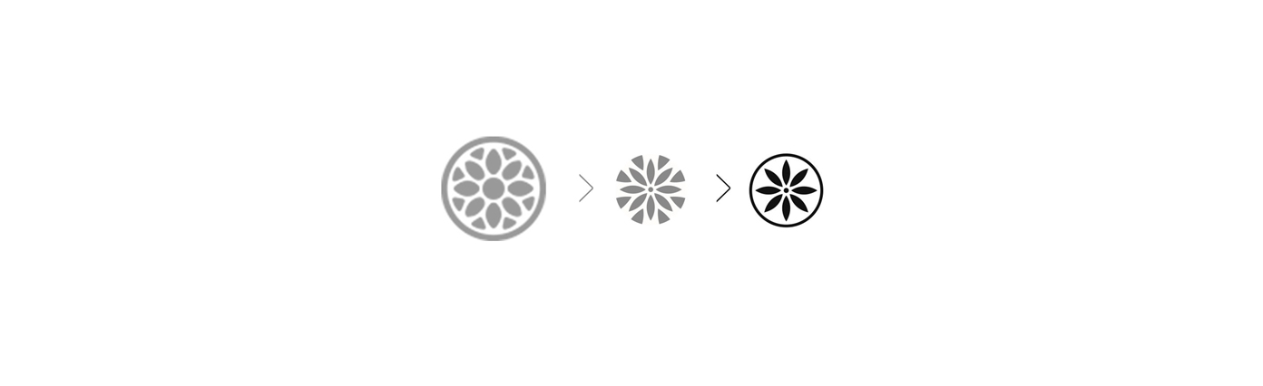 Monogram design development: the daisy-inspired mark simplified into a contemporary, minimal symbol.